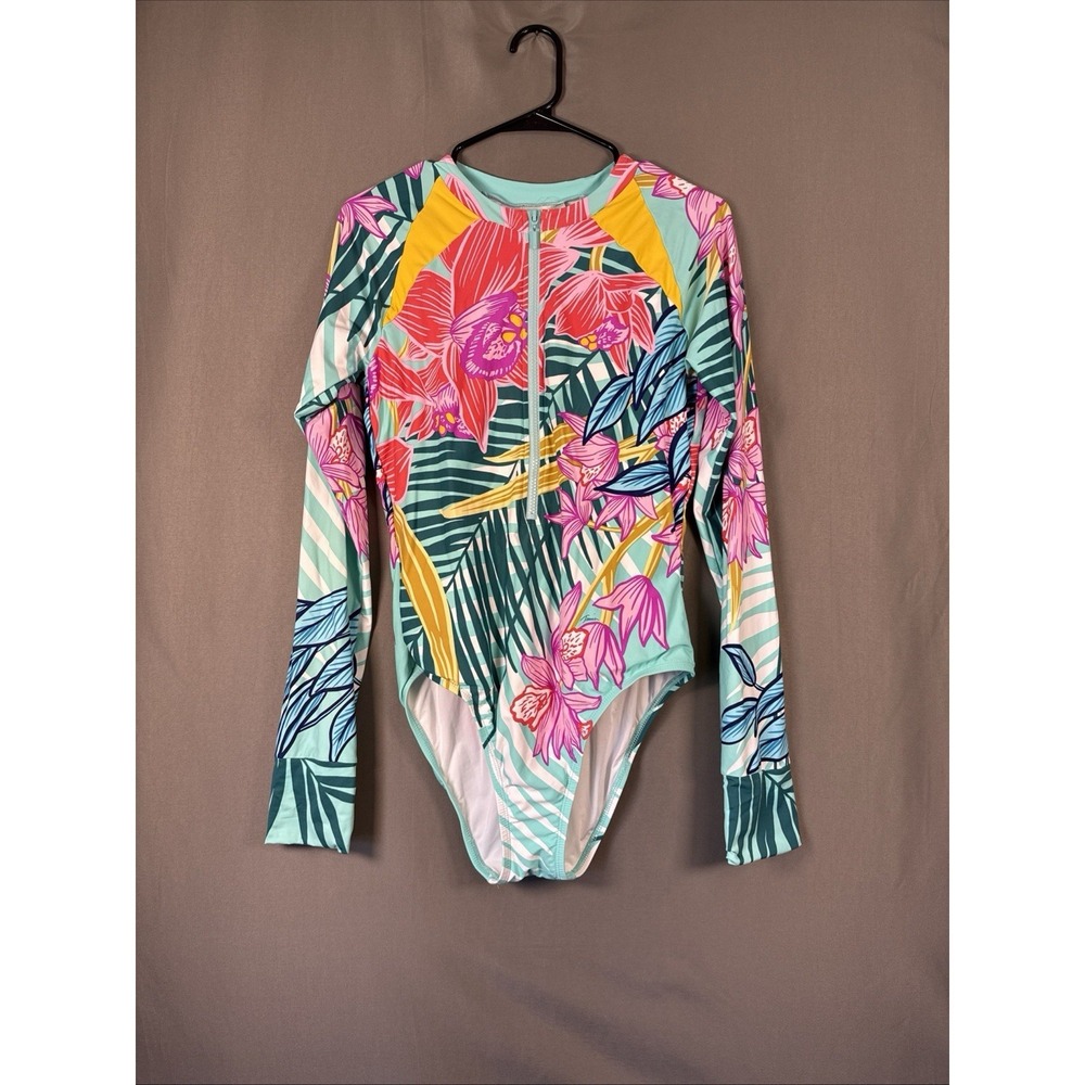 TRINA TURK Terra Nostra Paddle Suit Long Sleeve Tropical Print Swimsuit XL